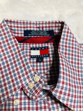 Vintage Tommy Hilfiger Red, Blue & White Plaid Button-Down Shirt